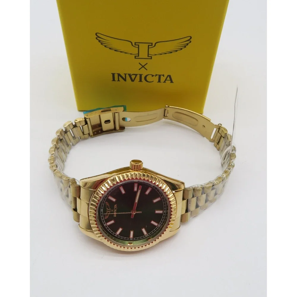 Invicta Specialty I by Invicta 40mm Gold Tone Green Dial Fluted Bezel Watch NEW